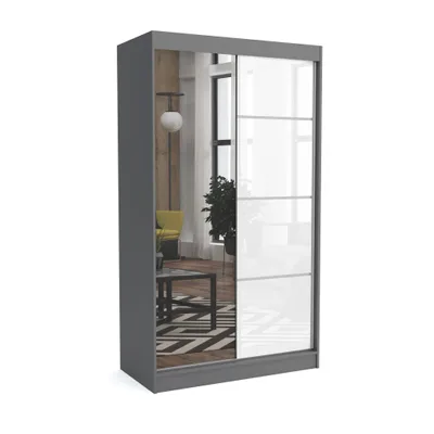 Produktbild von Brent - Kleiderschrank mit Spiegel Suzan, Schlafzimmerschrank mit 1 Kleiderstange und Einlegeböden für Kleidung, 100x215x60 cm, Grau Matt