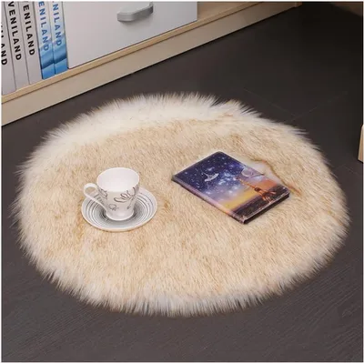Productafbeelding van Vloerkleed - 26 x 26 cm - Rond - Hoogpolig - Machinewasbaar - Wit