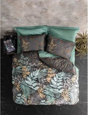 Zdjęcie produktu dla Komplet Pościeli Satynowej 220 x 240 cm, 100% Bawełna, Miętowy, 210 Nitek, 2 Poszewki 60 x 60 cm