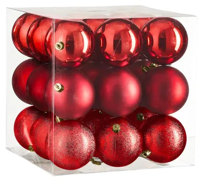Obrázek produktu pro Sada 27 ks ozdob: Ozdoby kulaté červené mix 8 cm