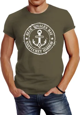 Produktbild von Herren T-Shirt Anker Motiv maritim Retro Badge Vintage Anchor Print Neverless® army L