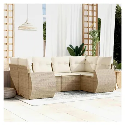 Produktbild von 6-teiliges Garten-Sofagarnitur mit Kissen Beige Poly Rattan, Lounge Gartenmöbel Set, Balkonmöbel, Gartenlounge, Gartensofa