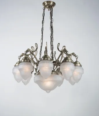 Produktbild von Hängeleuchte Messing massiv Glas E27 H: max. 90 cm in Berliner Weiß matt Jugendstil