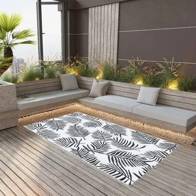 Produktbild von Outdoor-Teppich in Weiß und Schwarz, 120x180 cm, aus PP für Garten und Balkon
