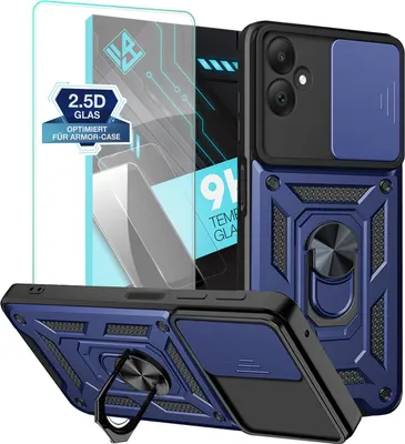 Produktbild von Armor Handyhülle für Samsung Galaxy A05 mit 9H Displayglas Displayschutz Kameraschutz Handy Panzer Case Cover Schutzhülle Outdoor Farbe: Blau