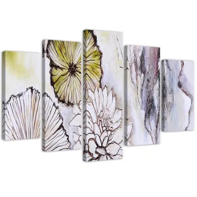 Produktbild von 5-teiliges leinwandbild blumen 200x100 cm Feeby beige wandbild bereit zum aufhängen