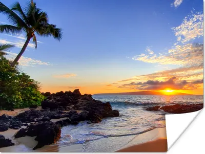 Produktbild von MuchoWow® Poster Strand - Meer - Sonnenuntergang - Hawaii 160x120 cm - Foto Plakat