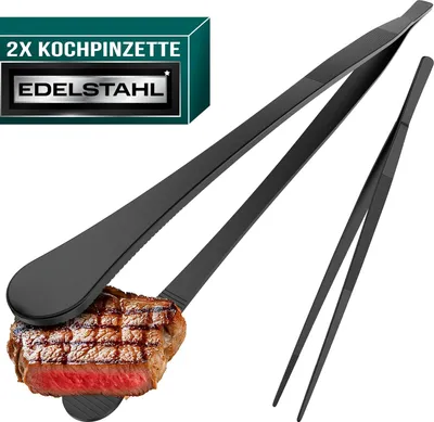Image de Set de pinces de cuisine - 2 pièces - acier inoxydable - noir - 30 cm