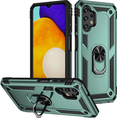 Produktbild von Galaxy A13 4G Hülle, Dual Layer Robust Militäre Schutzhülle mit Ringhalterung Ständer für Samsung Galaxy A13 4G Grün