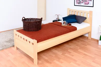 Produktbild von Einzelbett / Gästebett Kiefer massiv Vollholz natur 68, inkl. Lattenrost - 90 x 200 cm
