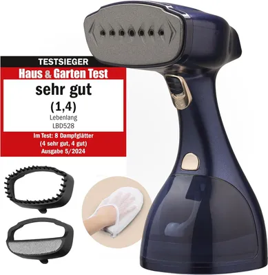 Produktbild von LEBENLANG Steamer Dampfglätter 1500W, 300ml Tank, , inkl. Bügelhandschuh & Aufsätze, Dampfbügeleisen für Kleidung, Gardinen & Hemden