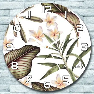 Produktbild von Wanduhr aus Glas Rund fi 30 Tropische Blumen Quarz Deko Schlafzimmer Büro