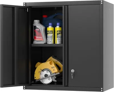 Produktbild von Hängeschrank Metall Werkzeugschrank mit 2 Türen, Abschließbar Aufbewahrungsschränke Wandhängeschrank für Garage Werkstatt Küche, 66×35×71cm, HD26032307
