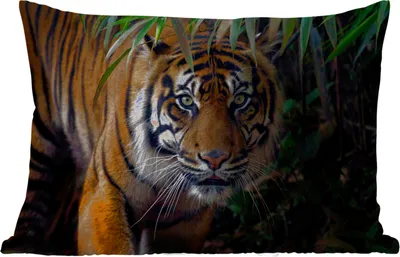 Produktbild von MuchoWow® Outdoor Kissen - Tiger - Blätter - Dschungel - Tiere - Wild - 50x30 cm - Wetterfest - Lounge Kissen - Sofa kissen - Wohnzimmer Dekoration