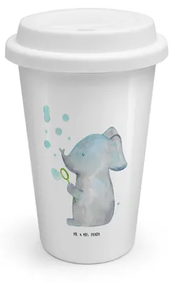 Produktbild von Mr. & Mrs. Panda Thermobecher Elefant Seifenblasen - Weiß - Geschenk, Trinkbecher To Go, Kaffeebecher, Elefanten, Liebesspruch, Heimat, Liebe, Lustige Sprüche, ToGo