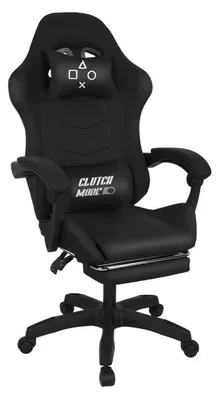 Image de Clutch - Chaise de Gaming Ergonomique avec Coussin Lombaire, Appuie-tête et Repose-pieds en PVC Noir