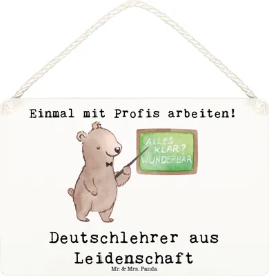 Produktbild von Mr. & Mrs. Panda Schild Deutschlehrer Leidenschaft DIN A6 - Weiß - Geschenk, Türschild, Wandbild Holz, Grundschule, Deutschunterricht, Holzschild, Witzig, holzbild