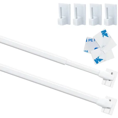 Immagine prodotto di Bastone per tenda - Senza fori - Estensibile - 40 - 70 cm - Bianco - Con 4 ganci
