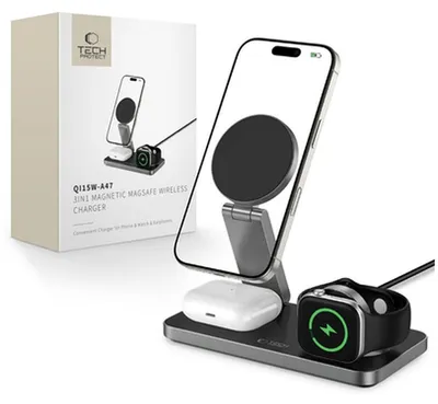 Image de Tech-Protect Qi15W-A47 3In1 Magnetic Magsafe Wireless Charger Noir