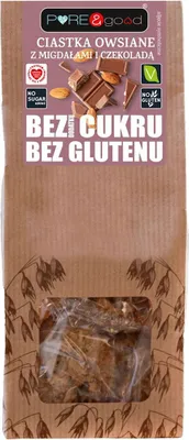 Obrázok produktu pre OVSENÉ KUCHYNICE S MANDĽMI A ČOKOLÁDOU BEZ PRIDANÉHO CUKRU, BEZLEPKU 150 g - PURE&GOOD