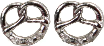 Produktbild von Silberne Brezel Ohrstecker mit Glitzersteinen für Trachten-Outfit ca. 1,2 x 1,1 cm