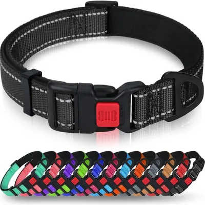 Produktbild von Hundehalsband Neopren Nylon Verstellbar Reflektierend Schwarz M (35-50cm)