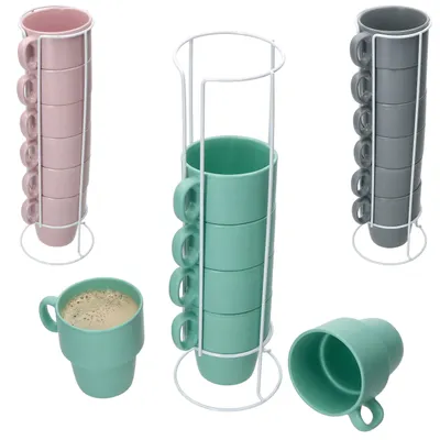 Obrázek produktu pro Stata 6x hrnek na kávu se stojánkem 250ml Mint Cup Handle Porcelánový stohovatelný