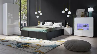 Produktbild von Schlafzimmer Komplett Set 5 tlg LABRI Schwarz- Weiss Hochglanz