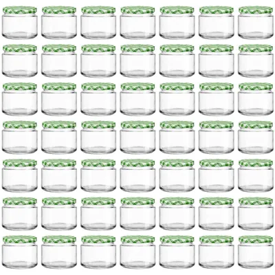Productafbeelding van 50 potjes van 330 ml met groene deksels