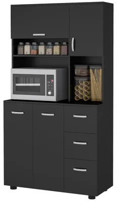 Produktbild von Kš¹chenschrank mit viel Stauraum, 4 Tš¹ren, 3 Schubladen, Einlegeboden und gro?er Ablagefl?che, 89 x 39,5 x 168 cm (L x B x H), schwarz