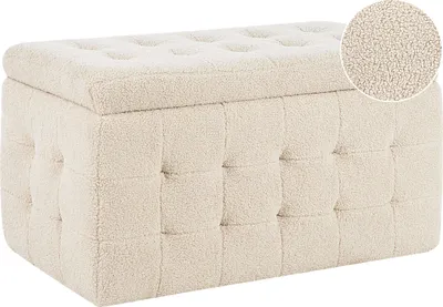 Obrázek produktu pro BELIANI Taburet béžový buklé 72 x 42 x 40 cm prošívaný obdélníkový s úložným prostorem