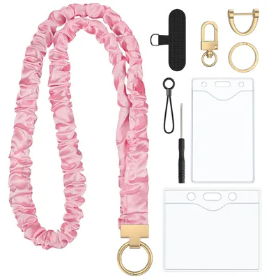 Produktbild von Scrunchie-Lanyard, Niedliche Lanyards für Ausweise, Lehrer-Lanyard mit Auswelter, Dehnbare Lanyards für Lehrerinnen und Frauen, Lanyards, Rosa Schlüsselring-Lanyard