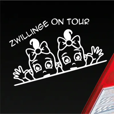 Produktbild von Auto Aufkleber Zwillinge on Tour Board Baby Mädchen 19x11 cm Weiss Glanz Sticker Heckscheibenaufkleber