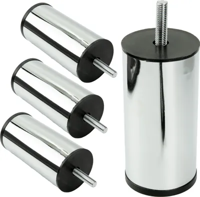 Image de Elégant jeu de 4 pieds de meuble en chrome argenté, hauteur 10 cm - Finition design minimaliste, robuste et élégante pour vos meubles.