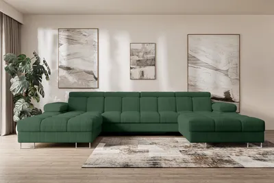 Produktbild von ALTDECOR Ecksofa Wohnlandschaft mi Schlaffunktion und Bettkasten - COMA U2 - 345x203x79 - Grün Corner Sofa Eckcouch Couch U-Form, Schlafcouch Ausziehbar Wohnlandschaft