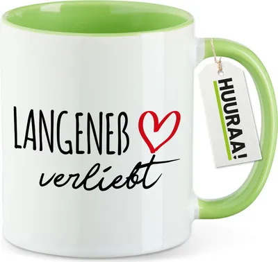 Produktbild von Huuraa Kaffeetasse Langeneß verliebt 330ml Grün Keramik Kaffeebecher Geschenkidee