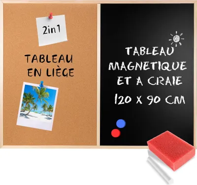 Image de Creative Home 120x90cm Tableau Liege Mural, Tableau Magnétique Aimanté Noir