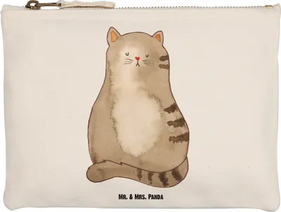 Produktbild von Mr. & Mrs. Panda Pouch Katze Sitzen Größe M - Weiß - Geschenk, Liebe, Kulturbeutel, Etui, Haustier, Herz, Katzen, Federtasche, Federmappe, Schminktasche