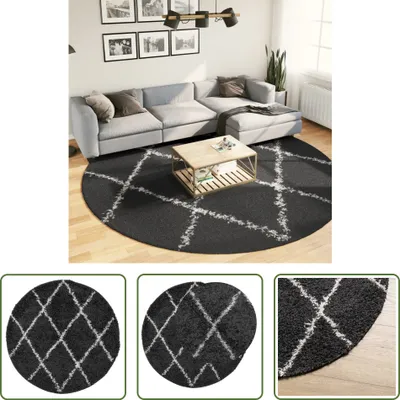 Produktbild von The Living Store Teppich Shaggy Hochflor Modern Schwarz und Creme Ø 280 cm