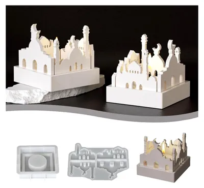 Produktbild von Silikonformen für Kerzenhalter, Ramadan Schloss Silikonform, 2er Set Gießformen für Häuser, Gipsformen zum Gießen, Silikon Giessformen für DIY Ramadan Deko Kerzenständer