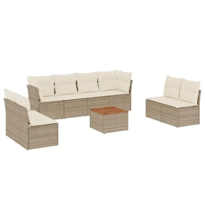 Produktbild von 9-tlg. Garten-Sofagarnitur mit Kissen Beige Poly Rattan