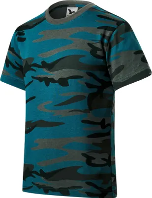 Zdjęcie produktu dla T-shirt dziecięcy w kamuflażu, 100% bawełna, bez nadruku, jednolity kolor, 160 g/m2, kolor kamuflaż niebieski, rozmiar 110 cm / 4 lata