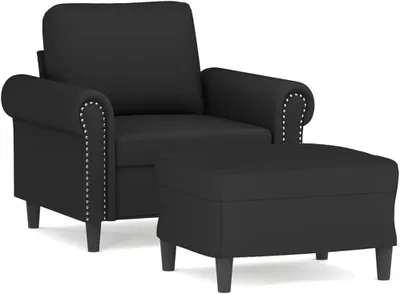 Produktbild von Schwarzer Sessel mit Hocker, 60 cm, aus Samt mit stabilem Metallgestell und kompakter Größe für das Wohnzimmer