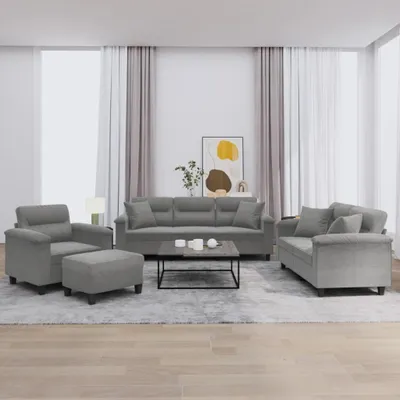 Produktbild von "im Angebot" 4-tlg. Sofagarnitur - Sofa-Set - Couchgarnitur - mit Kissen Dunkelgrau Mikrofasergewebe - Klassische Sofas CC8906