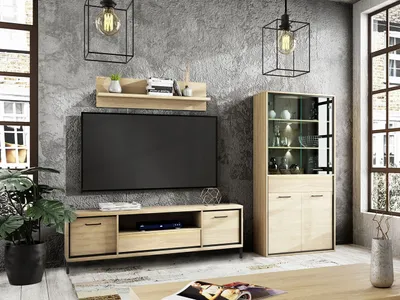 Obrázok produktu pre Nábytok do obývacej izby s LED osvetlením SUCRE 2 - orech hikora / čierne nožičky