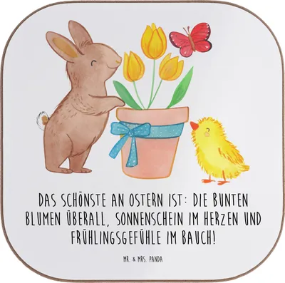 Produktbild von Mr. & Mrs. Panda Tischuntersetzer Hase Küken - Weiß - Geschenk, Ostergeschenk, Untersetzer für Gläser, gläseruntersetzer, Ostern, Coaster, Tassenuntersetzer, Glas