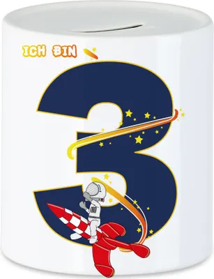 Produktbild von Ich Bin 3 Spardose  3. Geburtstag Weltall Astronaut Fans Rakete Geschenkidee 3 Jahre Alt
