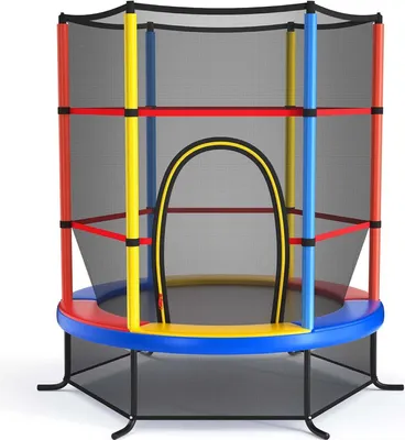 Produktbild von KOMFOTTEU Trampolin für Kinder von 3-6 Jahren, Trampolin mit Sicherheitsnetz, Trampolin für den Außenbereich, Garten, mit Reißverschluss, 135 kg Belastung, 165 x 165 x 161 cm