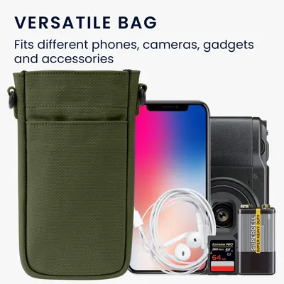 Produktbild von kwmobile Handytasche für Smartphones XXL - 7" - Canvas Handy Hülle mit Band - Handy Tasche mit Handykette 16,5 x 10 cm Innenmaße - Dunkelgrün