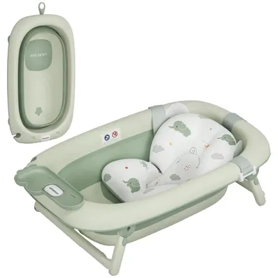 Produktbild von Babybadewanne Babybadewanne faltbar, rutschfester Boden, Elefanten-Badekissen 86 x 53 x 25,5 cm, Grün